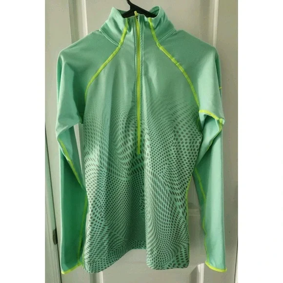 Nike Pro 1/4 Zip Pullover Long Sleeve Jacket Green Polka Dot Womens Medium - Picture 2 of 8